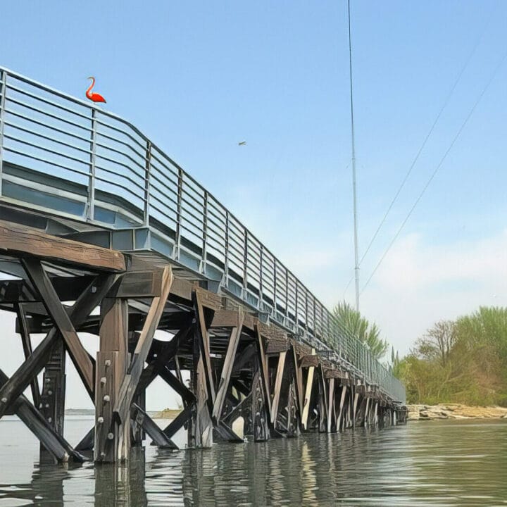 high island bridge closeup at water leveledit